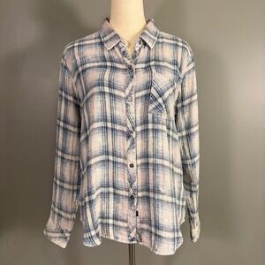 Rails Hunter Cloudwash Plaid Button‎ Down Shirt L Gauze Soft Grunge Western Boho